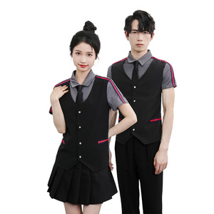 714-H672P55控79/2025新款工作服衬衫修身马甲假两件ktv理发店图片