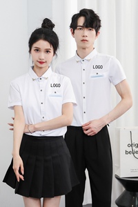 714-Y215P30控49/2025新小清新工作服衬衫修身短袖餐厅ktv奶茶店图片