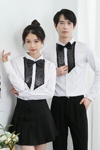 714-D605P45控65/2026春韩版修身工作服衬衫亮片发型师夜场制服图片