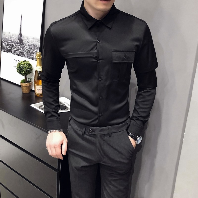 C314-D612P45/自拍店主风2025春季男空少制服衬衫假两件制服S-5XL，男装衬衫，星座714(原C313)