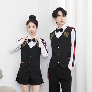 714-H654P55控69/2025秋长袖衬衫发型师西餐厅工作服假两件ktv服图片