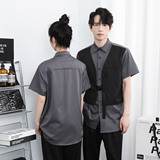 714-H3012P55控79/2025夏季宽松假两件拼接工作服衬衫发型师衬衣，男装衬衫，星座714(原C313)