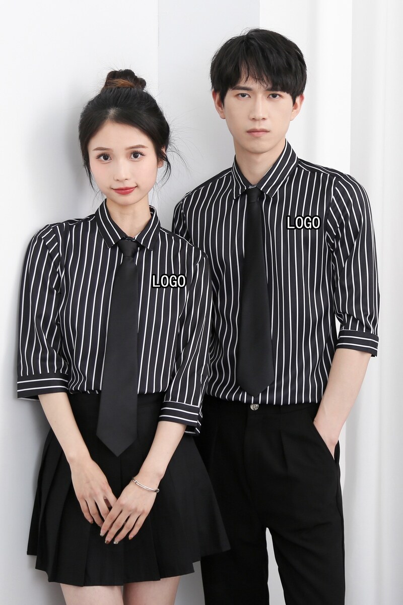 714-5002P45控69/2025夏季五分袖衬衫餐厅奶茶店工作服条纹衬衣,男装T恤,星座714(原C313)
