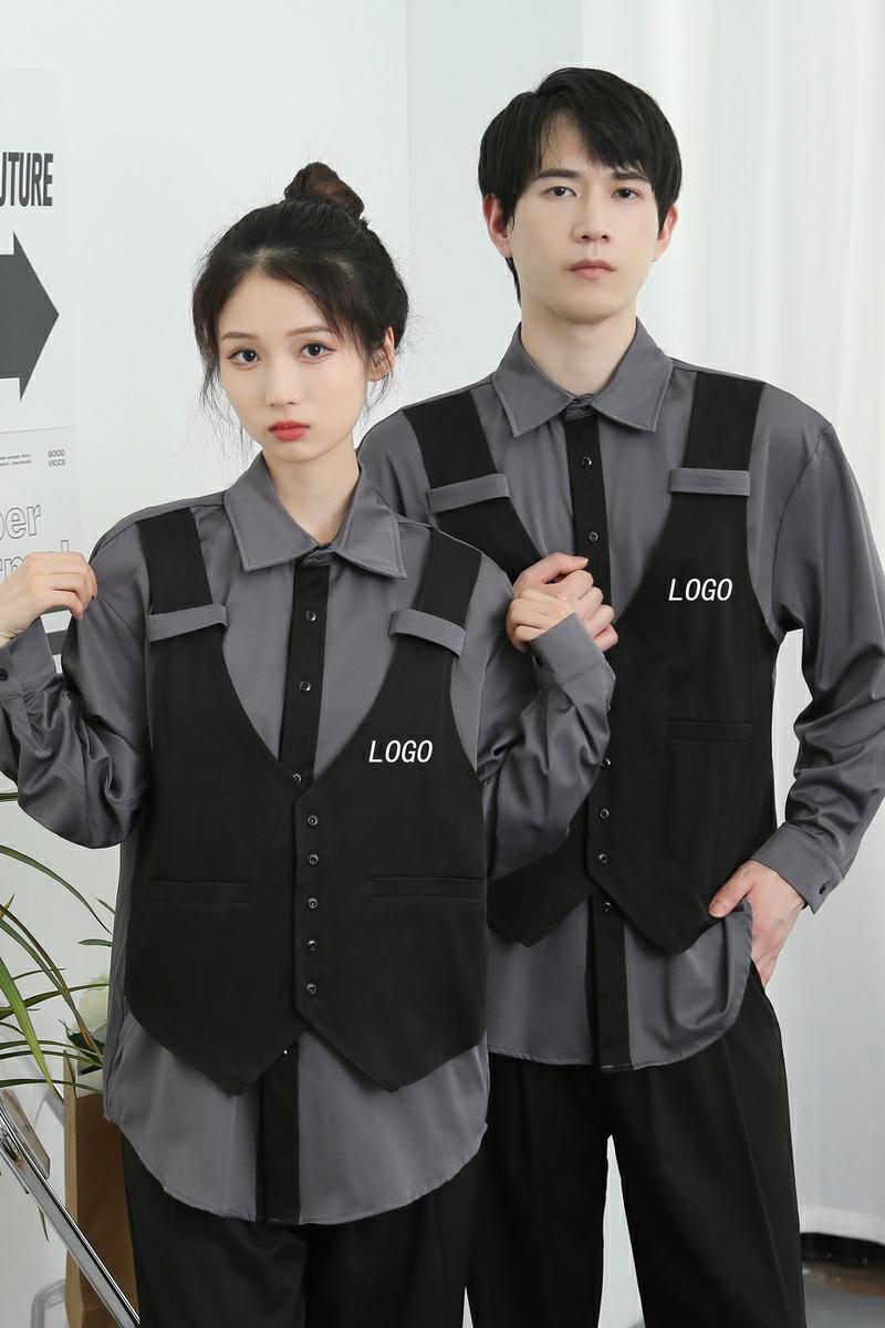 714-H3020P55控79/2025春季宽松马甲假两件工作服衬衫韩系制服,男装衬衫,星座714(原C313)