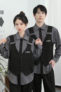 714-H3020P55控79/2025春季宽松马甲假两件工作服衬衫韩系制服图片