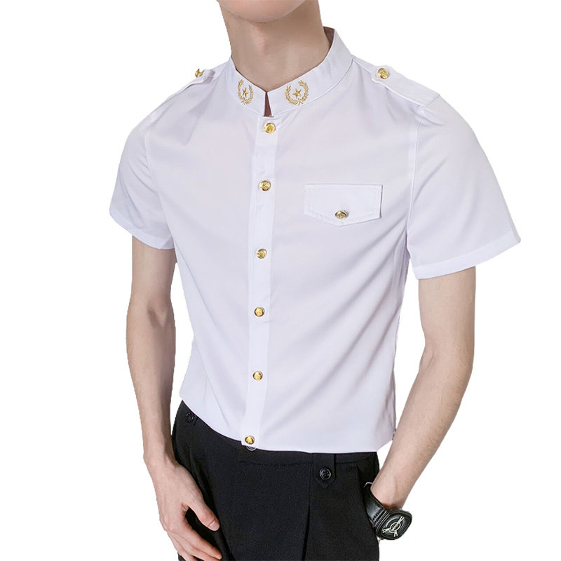 714-D607P45控65/2025夏季男士空少衬衫立领工作服衬衣ktv夜店服,男装衬衫,星座714(原C313)