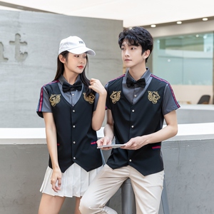 714-H665P55/2025夏季情侣ktv发型师酒店工作衬衫假两件制服衬衣