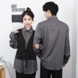 714-H3007P55控79/2025新款男女假两件工作服衬衫logo定制衬衣，男装衬衫，星座714(原C313)