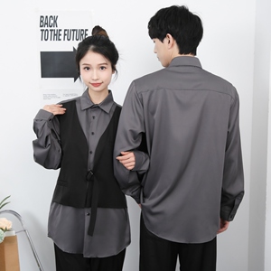 714-H3007P55控79/2025新款男女假两件工作服衬衫logo定制衬衣