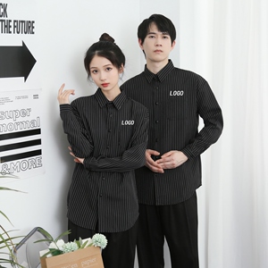 714-D3037P45控65/2026春长袖衬衫条纹工作服餐厅美发厅奶茶店服图片