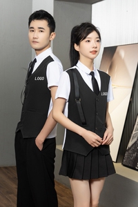 714-H6004P55控69/2025短袖修身KTV餐厅假两件背带工作服制服图片