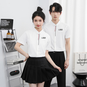 714-Y330P35控49/2025夏短袖衬衫奶茶西餐厅理发店logo定制工作服图片