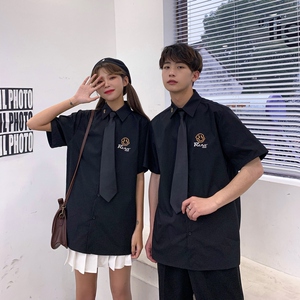 714-C661P40/2025夏情侣学院学生装短袖衬衫宽松工作服男女同款图片