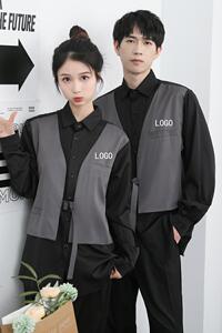 714-H3007P55控79/2025新款男女假两件工作服衬衫宽松马甲衬衣图片