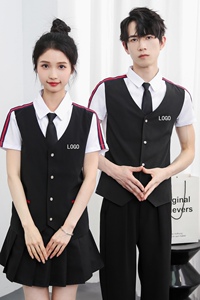 714-H672P55控79/2025新款工作服衬衫修身马甲假两件ktv理发店图片