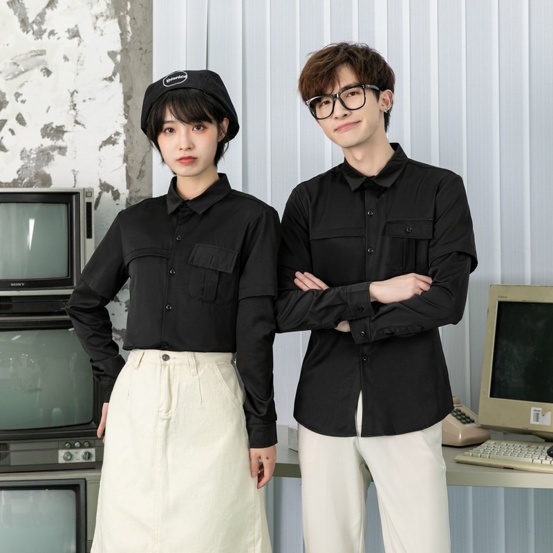 714-D612P45/2025情侣装韩版男女修身工作服衬衫发型师衬衣S-5XL,男装衬衫,星座714(原C313)