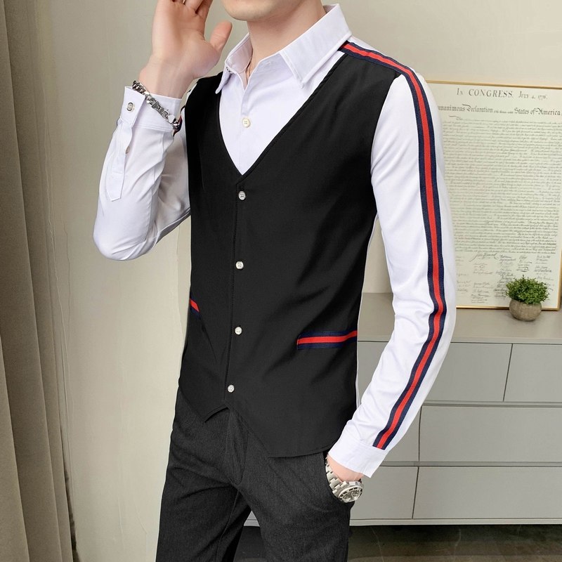 714-H677P55/店主风男士假两件衬衫撞色工作服衬衣修身装S-5XL，男装衬衫，星座714(原C313)