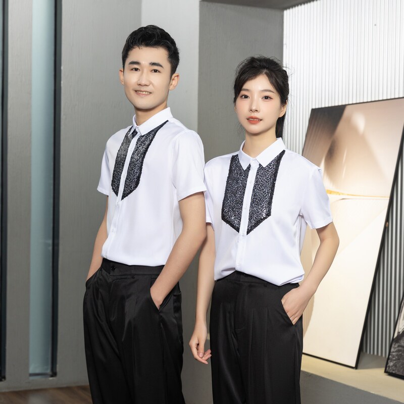 714-D3014P45控59/2025夏季短袖衬衫礼服舞蹈工作服衬衣ktv制服图片