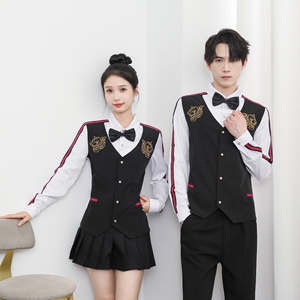 714-H654P55控69/2025秋长袖衬衫发型师西餐厅工作服假两件ktv服图片