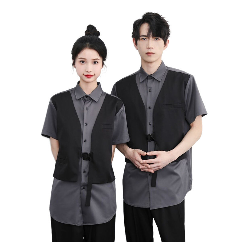 714-H3012P55控79/2025夏季宽松假两件拼接工作服衬衫发型师衬衣,男装衬衫,星座714(原C313)