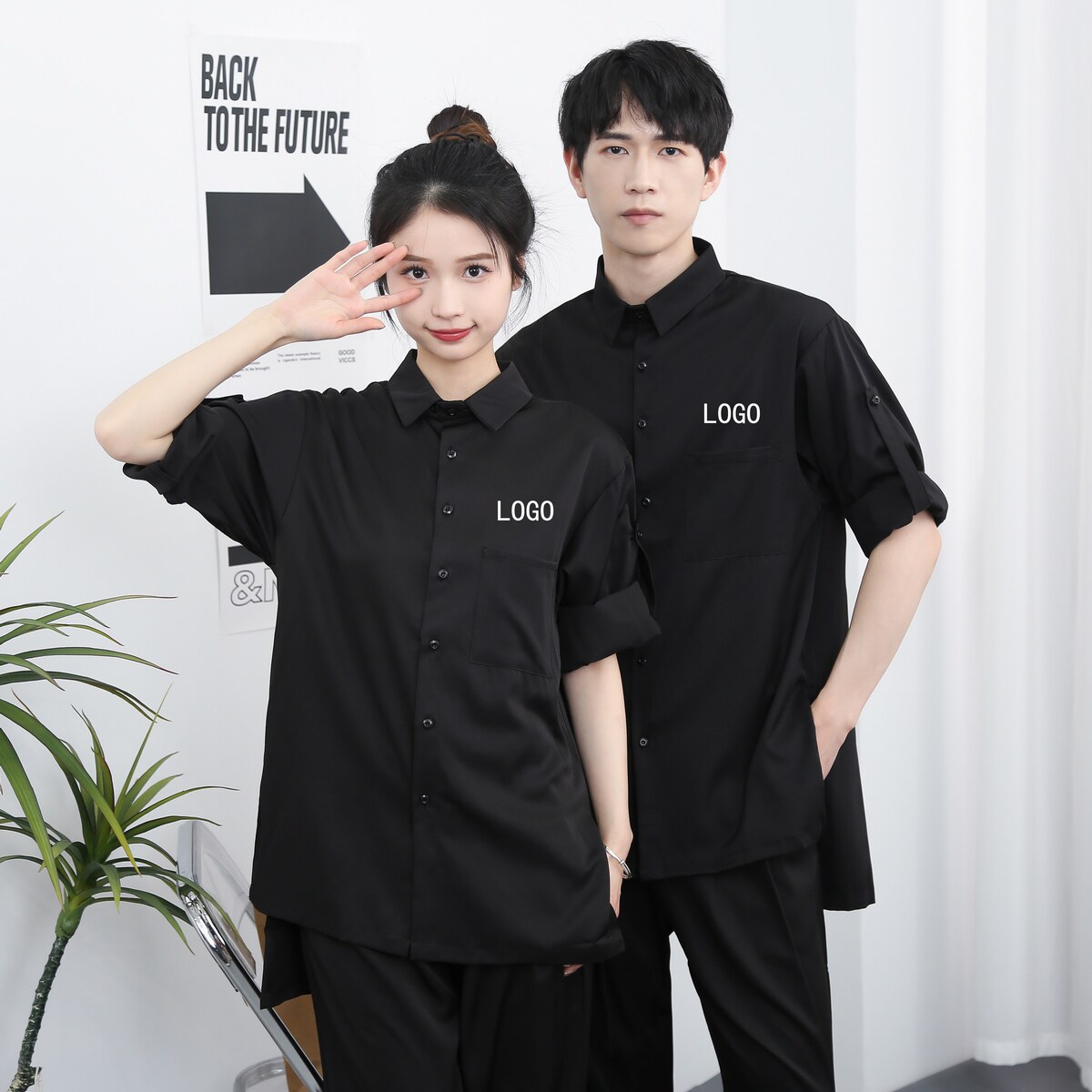 714-F636P50控75/2025新款男女同款日系发型师工作服中长款衬衣,男装衬衫,星座714(原C313)