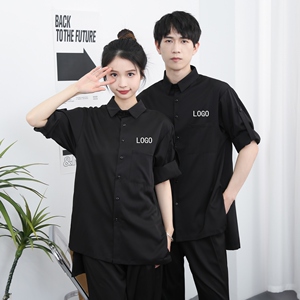 714-F636P50控75/2025新款男女同款日系发型师工作服中长款衬衣,服装搭配师有哪些比较出名的图片