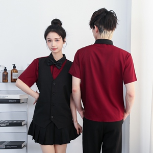 714-H3082P55控79/2025夏季短袖工作服衬衫假两件制服ktv酒吧衬衣图片
