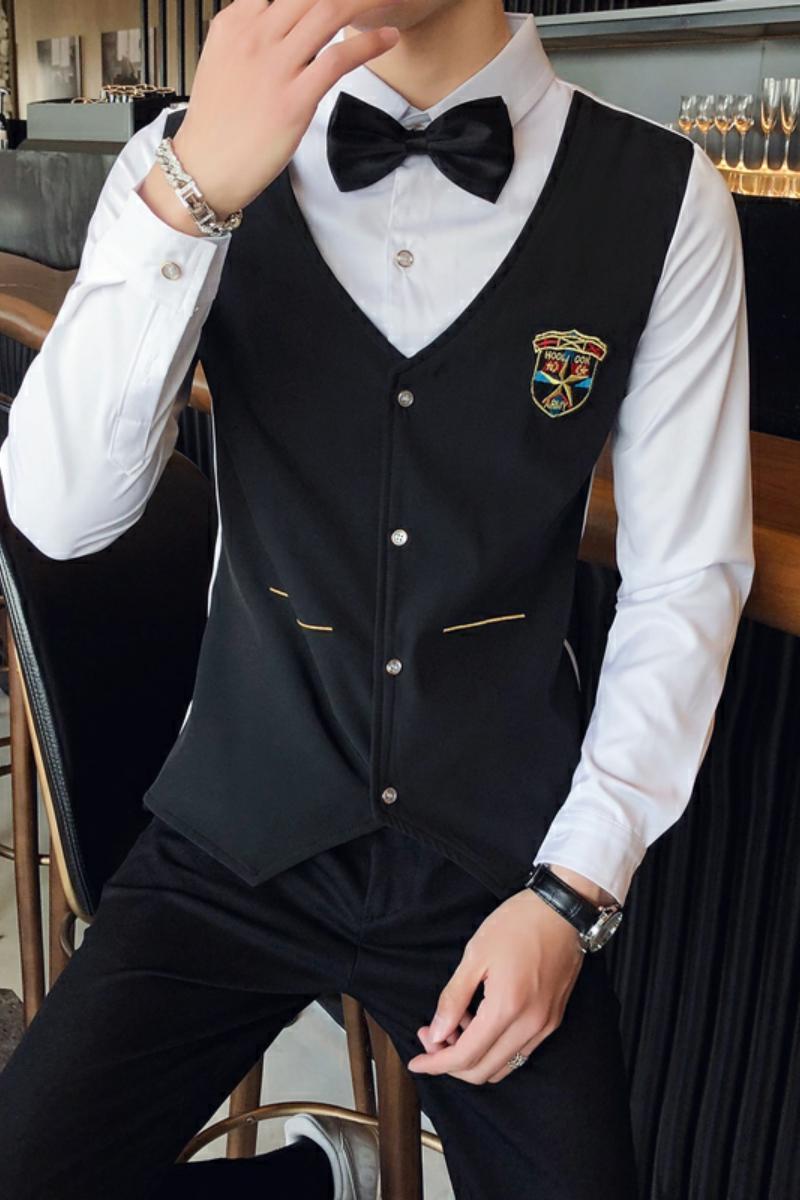 714-H667P55单人制服2025店主风发型师假两件马甲工作服衬衫衬衣,男装衬衫,星座714(原C313)