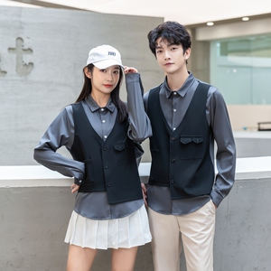 714-H657P55/2025情侣装工作服制服假两件马甲ktv酒吧衬衫S-5XL图片