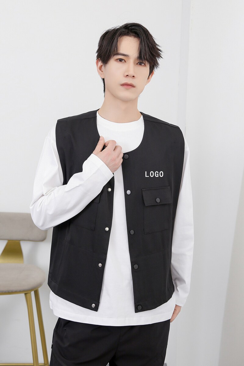 714-M3090P48控69/2025秋短款马甲无袖外套理发店制服餐厅工作服,男装背心/马甲,星座714(原C313)