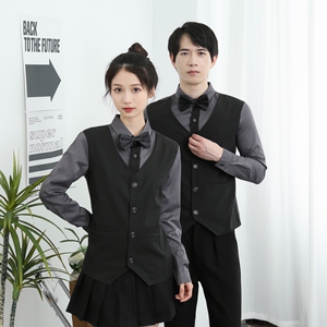 714-H6007P55控79/2025春季男女马甲假两件酒吧ktv发型师工作服图片