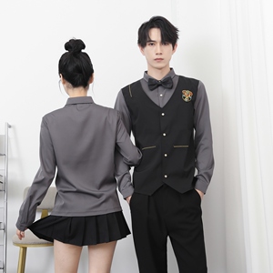 714-H667P55控69/2025秋发型师假两件台球城ktv工作服男女衬衫图片