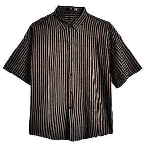 714-D644P45/2025夏季情侣装制服宽松学生条纹短袖衬衫衬衣S-5XL图片