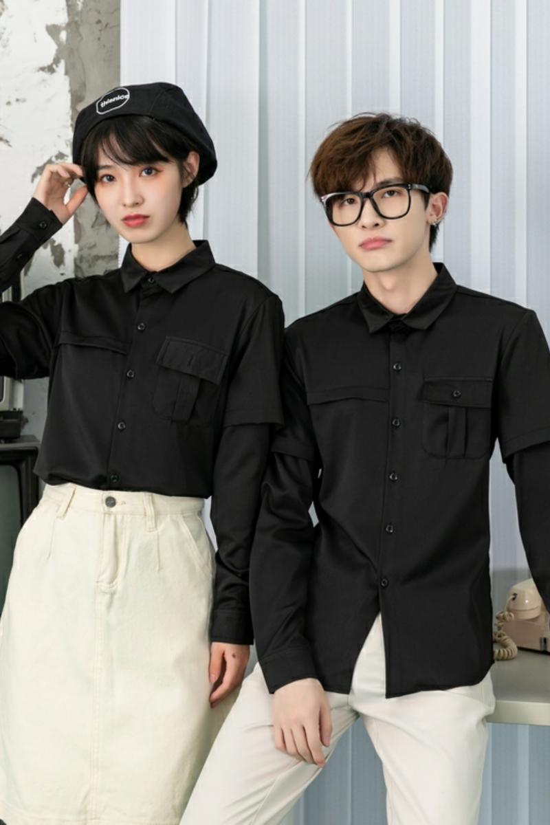 714-D612P45/2025情侣装韩版男女修身工作服衬衫发型师衬衣S-5XL,男装衬衫,星座714(原C313)