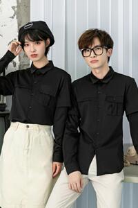 714-D612P45/2025情侣装韩版男女修身工作服衬衫发型师衬衣S-5XL图片