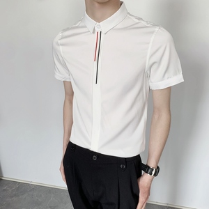 714-9330P35控55/2025夏短袖衬衣男女工作服衬衫修身小清新衬衣,女士流行的眼镜搭配图片图片