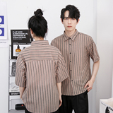 714-D644P35控49/2025新款夏季条纹短袖衬衫餐厅浴场理发店制服，男装T恤，星座714(原C313)