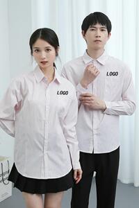 714-D663P45/2025春男女工作服宽松条纹KTV奶茶店发型师衬衫潮图片