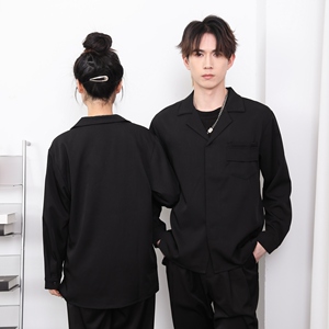 714-H3064P55控79/2025春季新款日系理发奶茶店工作服古巴领衬衫图片