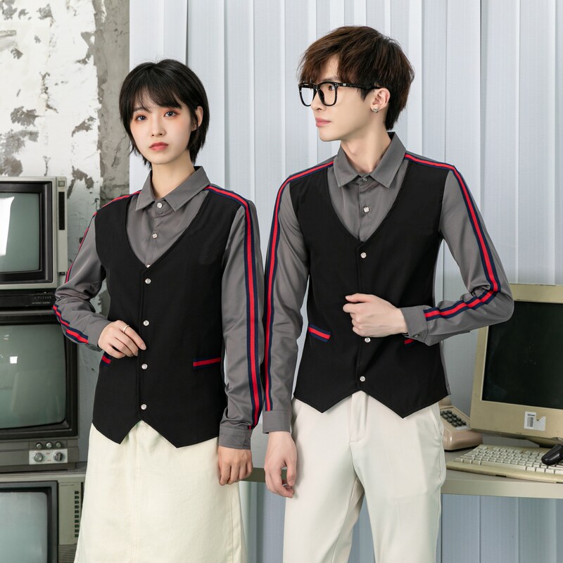 714-H677P55/2025情侣ktv发型师假两件工作服衬衫餐厅制服S-5XL,男装衬衫,星座714(原C313)
