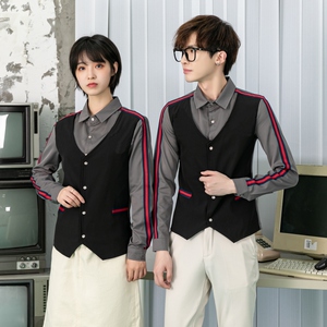 714-H677P55/2025情侣ktv发型师假两件工作服衬衫餐厅制服S-5XL图片