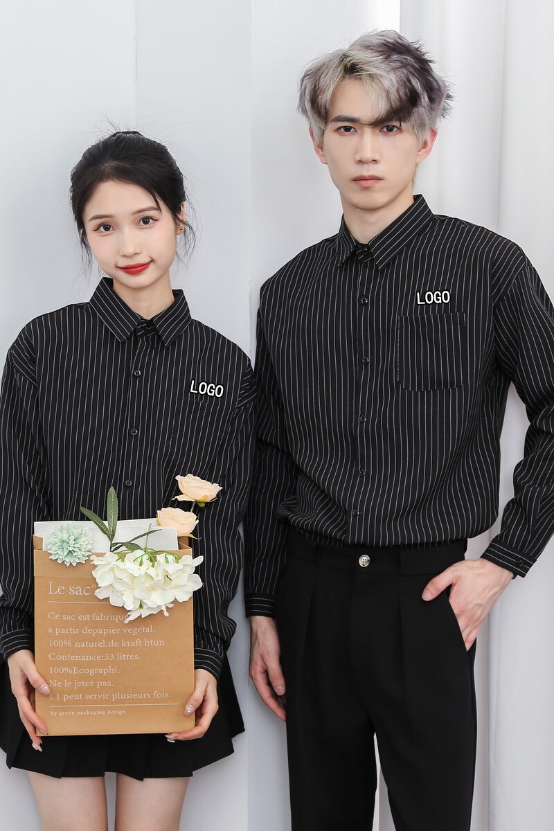 714-D3037P45控65/2025春季新款男女条纹工作服衬衫奶茶店餐厅服,男装衬衫,星座714(原C313)