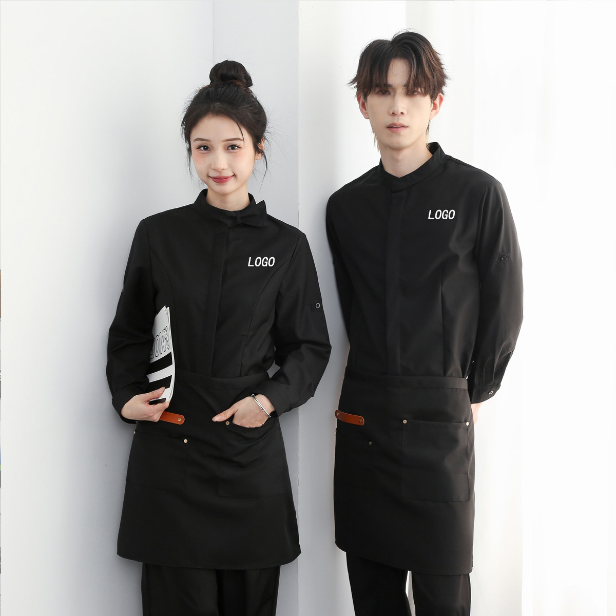 714-F3071P50控75/2025春夏立领男九分袖衬衫餐厅奶茶店服发型师,男装衬衫,星座714(原C313)