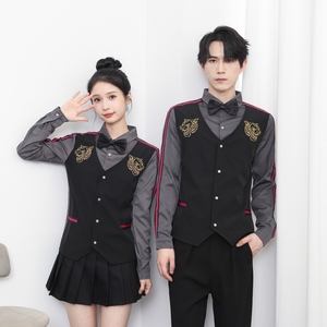 714-H654P55控69/2025秋长袖衬衫发型师西餐厅工作服假两件ktv服图片