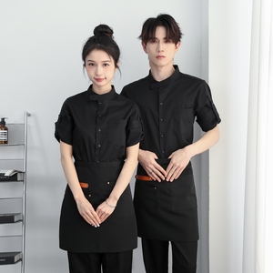 714-F3076P50控79/2025夏男女工作服衬衫立领餐厅工作服可卷袖子