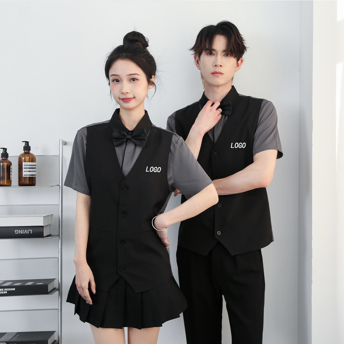 714-H3082P55控79/2026夏季短袖台球城工作服衬衫假两件马甲制服图片
