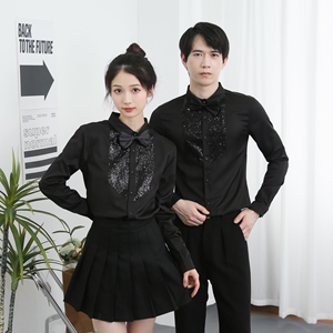 714-D605P45控65/2026春韩版修身工作服衬衫亮片发型师夜场制服图片