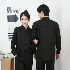 714-D3041P45控65/2025春季衬衫立领风发型师咖啡店烧烤店服图片