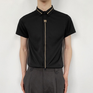 714-C560P40控59/2025夏季短袖衬衫修身皇冠绣花工作服衬衣ktv图片