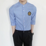 714-9258P45控65/2025夏七分袖中袖衬衣条纹立领工作服衬衫修身，男装衬衫，星座714(原C313)